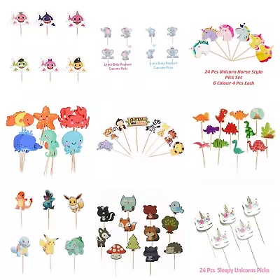 24pcs/Set Cartoon Charactors DIY Kids Birthday Baby Shower Cupcake Toppers Picks • $4.46