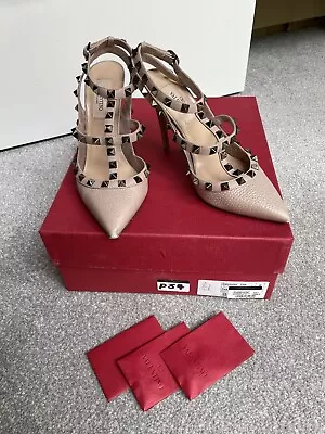 Valentino Rockstud Grained Leather Nude Shoes UK 3 SIZE 36 • £175