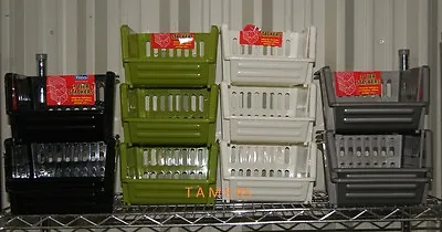 3 Tier Plastic Stackable Vegetable Rack Stand Storage Basket Fruit Holder   • £4.25