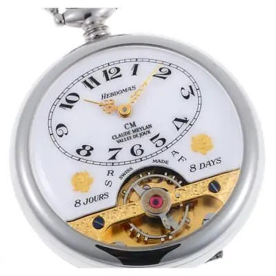 CLAUDE MEYLAN Hebdomas 8 Days Pocket Watch White Dial Stainless Steel Unisex • $820