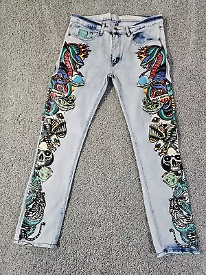 Reason Supply Co./Tattoo Graphic Print Slim Fit Light Washed Jeans/Men Sz 36x32 • $29.99