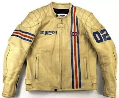 Triumph Leather Racing Jacket Ce Approved For Men Biker Riding New • $154.99