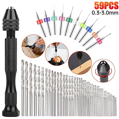 59Pcs Precision Pin Vise Mini Micro Hand Twist Drill Bits Set Rotary Tools Kit • $11.48