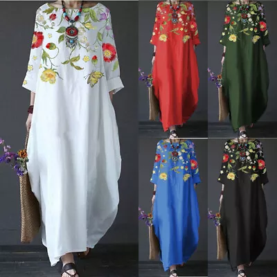 Plus Size Womens Loose Summer Floral Boho Kaftan Maxi Dress Ladies Sundress Gown • $17.79