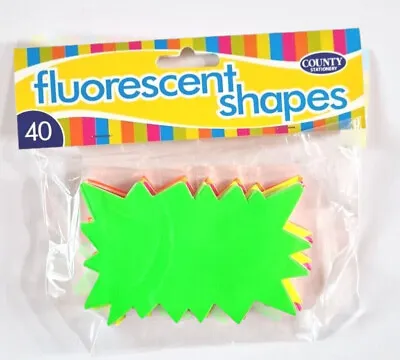 £2.99 • Buy 40 FLUORESCENT SHAPES NEON COLOURED STARS SHAPES PRICE TICKETS 70mm X 105mm