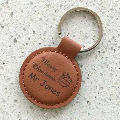 Personalised Christmas Leatherette Keyring Engraved Xmas Present Gift Teacher  • $16.20