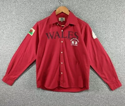 LA MARTINA Retro Women's Red WALES Cotton Collared Button Polo Shirt Size 12 M • $44.20