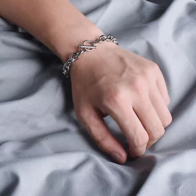 Stainless Steel Toggle Clasp Oval Rolo Link Chain Bracelet Bangle Men Women • $9.99