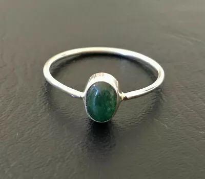 Sterling Silver Green Jade Ring Gemstone Stack Stackable Size 56 7 8 9 10 11 12 • $16.99