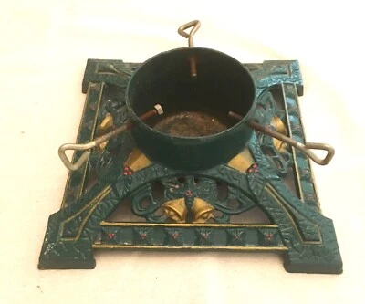 $25 • Buy Vintage Christmas Tree Stand Cast Iron Green Enamel Heavy Duty, 14  X 14 