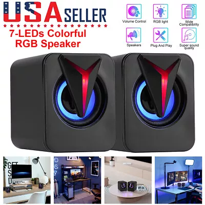 Mini USB Wired Computer Speakers Stereo Bass 3.5mm Aux RGB For PC Laptop Desktop • $12.25