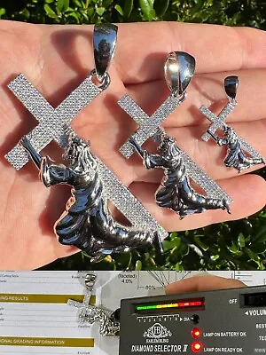 Solid 925 Silver Real MOISSANITE Jesus Carrying Cross Pendant Iced Necklace • $51.17