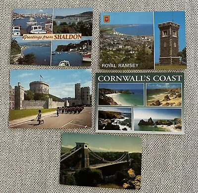 UK POSTCARDS X 5 (Cornwall Shaldon Windsor Royal Ramsey Bristol) With Stamps • $3.25