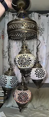 Turkish Mosaic Moroccan Ceiling Indoor 5 Globe Glass Lamp Boho Blue Green Gold • $89.50