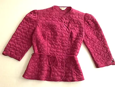 Vintage Val Mode Satin Quilted Bed Jacket S Magenta 3/4 Sleeve Tie Retro Glam • $24.50