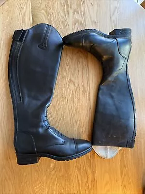 Men’s Black Leather Tall Riding Boots Size 13 Wide Calf Mountain Horse • $225