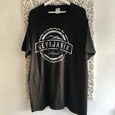 Men’s Port & Company T Shirt XXL Black ‘Reykjavik Iceland’ Short Sleeve • £7.71