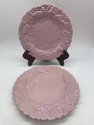 VINTAGE PV ITALY  Pink Grape Leaf 9” Pottery Plates SET OF 2 Numbered • $19.20