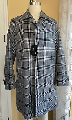 Hugo Boss Men's Black And White Plaid Cotton Blend Geroma Trench Coat Size 40R • $350