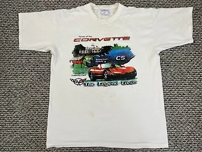 Vintage Corvette T-Shirt Adult L White Racing Cars C5 Horse Kentucky Cotton USA • $21.95