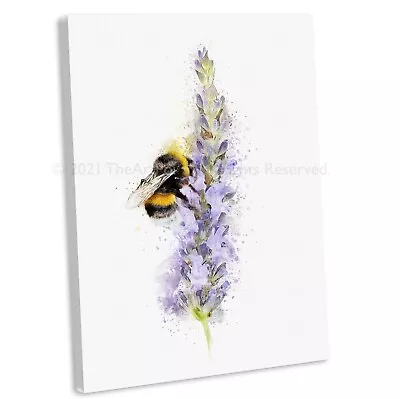 Bumble Bee On Lavender Flower Canvas Print Framed Wall Art Picture • £17.99