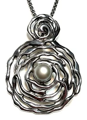 NWOT Hagit Gorali Sterling Silver 925 Grey Pearl Pendant W / 22” Chain Israel HG • $79