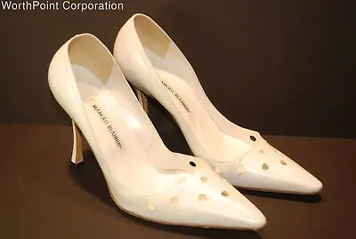 Manolo Blahnik White Leather Stiletto Heels - Size 39 • $112.50