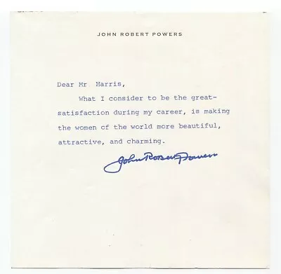 John Robert Powers Signed Letter Autographed Signature Modeling Agency Founder • $95