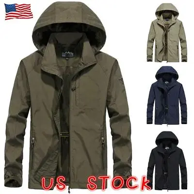 Men's Windproof Waterproof Combat Jacket Outdoor Hiking Hooded Rain Coat Outwear • $26.50