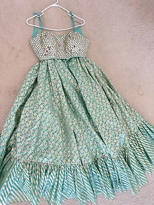 Mint Blue Indian Lehenga Choli Brocade Silk Modern Mirror Work Blouse • $230