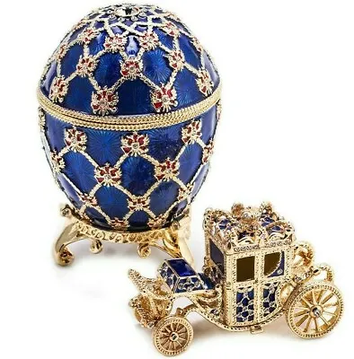 Russian Faberge Egg Replica Jewelry Box Easter Coronation Carriage Blue Фаберже • $126.65