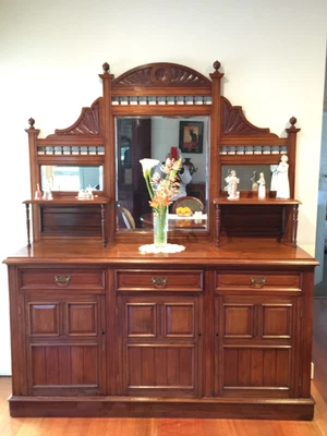$475 • Buy Antique Edwardian Walnut Mirrored Sideboard!