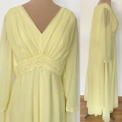 Vintage 60s Caped Evening Gown *Size 18.5  MIKE BENET Yellow Empire Waist Sheer • $179.99