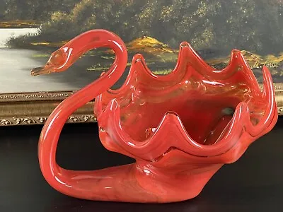 Vintage Orange Swirl Hand Stretch Art Glass Swan Sculpture • $59.90
