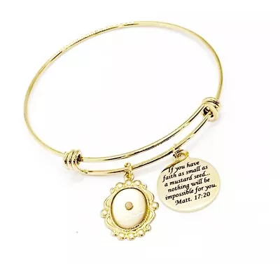 Goldtone Mustard Seed Scripture Bracelet Matthew 17 20 Mustard Seed Jewelry • $19.95