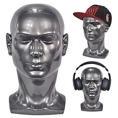 Si Fi PVC Male Mannequin Head Metallic Grey Male Manikin Stand Model Display Hat • $37.17