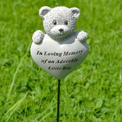 Adorable Little Boy Teddy Bear Heart Memorial Tribute Stick Graveside Plaque • £5.99