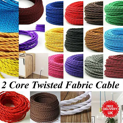 2 Core Twisted Fabric Cable Vintage Wire Electric Flexible Cord 0.75mm • £2.67