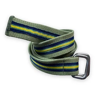 Green Heavy Canvas Web Double D Ring Belt Silver Buckle Military Style USA • $17.99