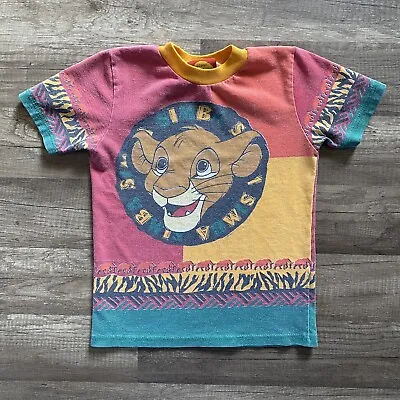 Vintage 90s Lion King All Over Print Shirt Simba Youth Kids Sz L/7 Disney AOP • $79.95