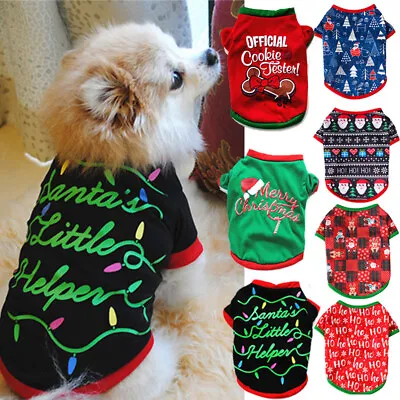 Pet Christmas Clothes Puppy Dog Jumper Small Yorkie Chihuahua Cat T-shirt Outfit • £3.71