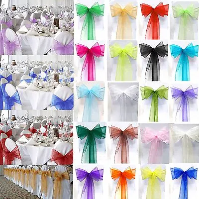 £5.99 • Buy 1 10 50 100 Organza Sashes Chair Cover Bow Sash WIDER FULLER BOWS Wedding Party