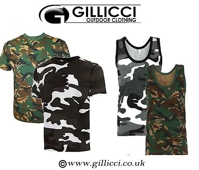 Mens Summer Gym Workout Camo Camoflauge Army Short Sleeve T-shirt Vest Tank Top • £6.99