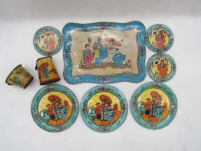Vintage Ohio Art Metal Tin Litho Toy Tea Set Asian Geisha Girl Chinese Pattern • $19.99