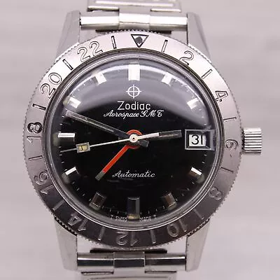 Vintage 1960's Zodiac Aerospace GMT Mens 35mm Steel Automatic Watch JB Champion • $699.99