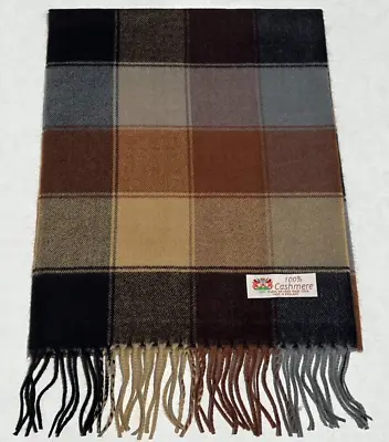 Men 100% CASHMERE SCARF Made In England Soft Wool Wrap Plaid Black / Gray /Brown • $10.50