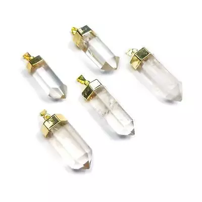 Clear Quartz Crystal Point Pendant Gold Plated Necklace Charm (A21) • $16.52