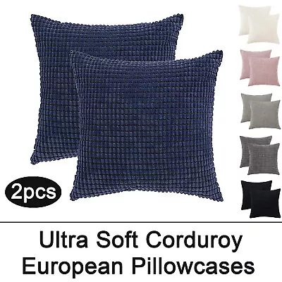 2Pcs Velvet European Pillowcases Corduroy Navy Blue Grey Black Beige Pink 65x65 • $29.90