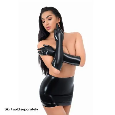 Latex Gloves Full Length Black Long Wet Look Fetishwear BDSM • £20.05