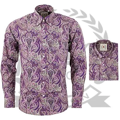 Relco Paisley Shirt Long Sleeve Button Down Collar Retro Vintage Floral Purple • £44.99